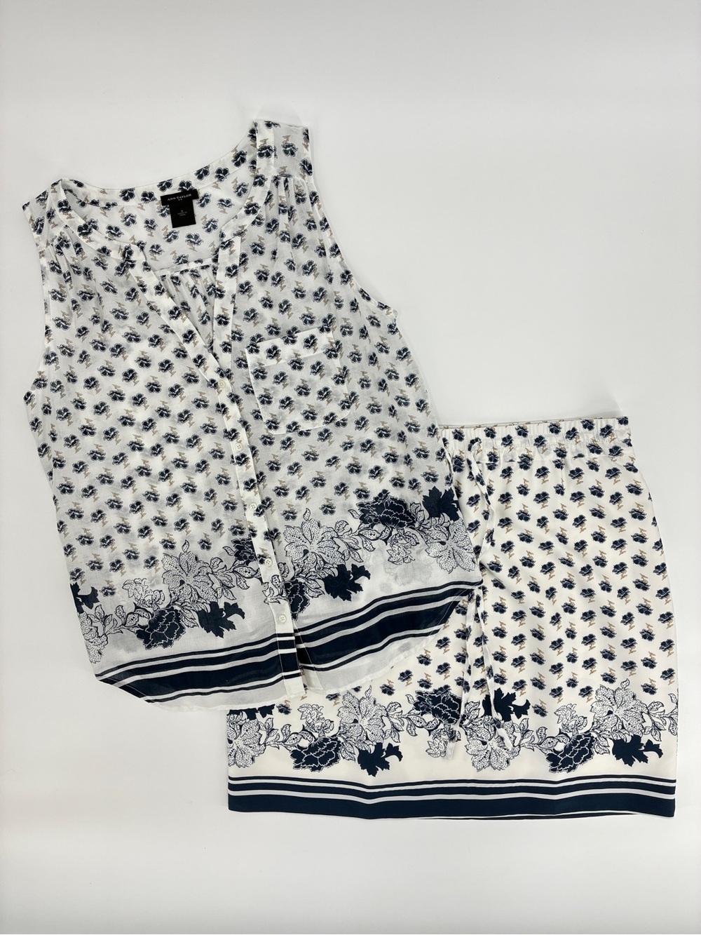 Ann Taylor Factory Blouse Shirt Top Skirt  Preppy Floral Summer Set Small